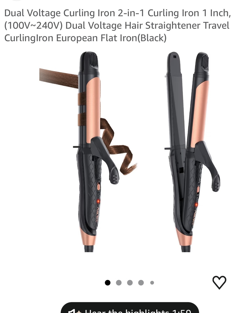 2-in-1 Travel Straightener and curler - Dual voltage